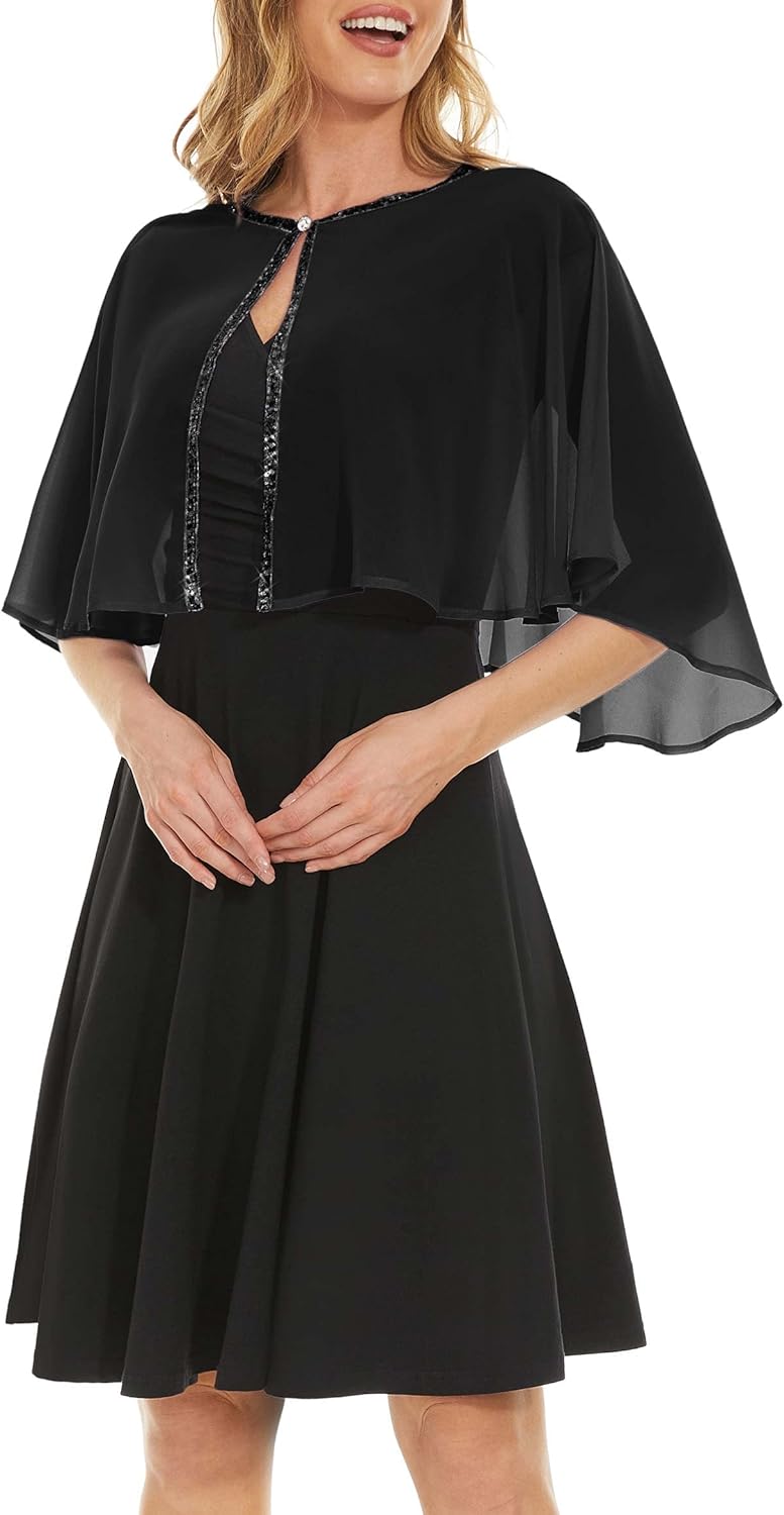 Rheane Soft Chiffon Sequins Shawls and Wraps/Cape for Evening Dress Wedding Formal Occasion - Image 3