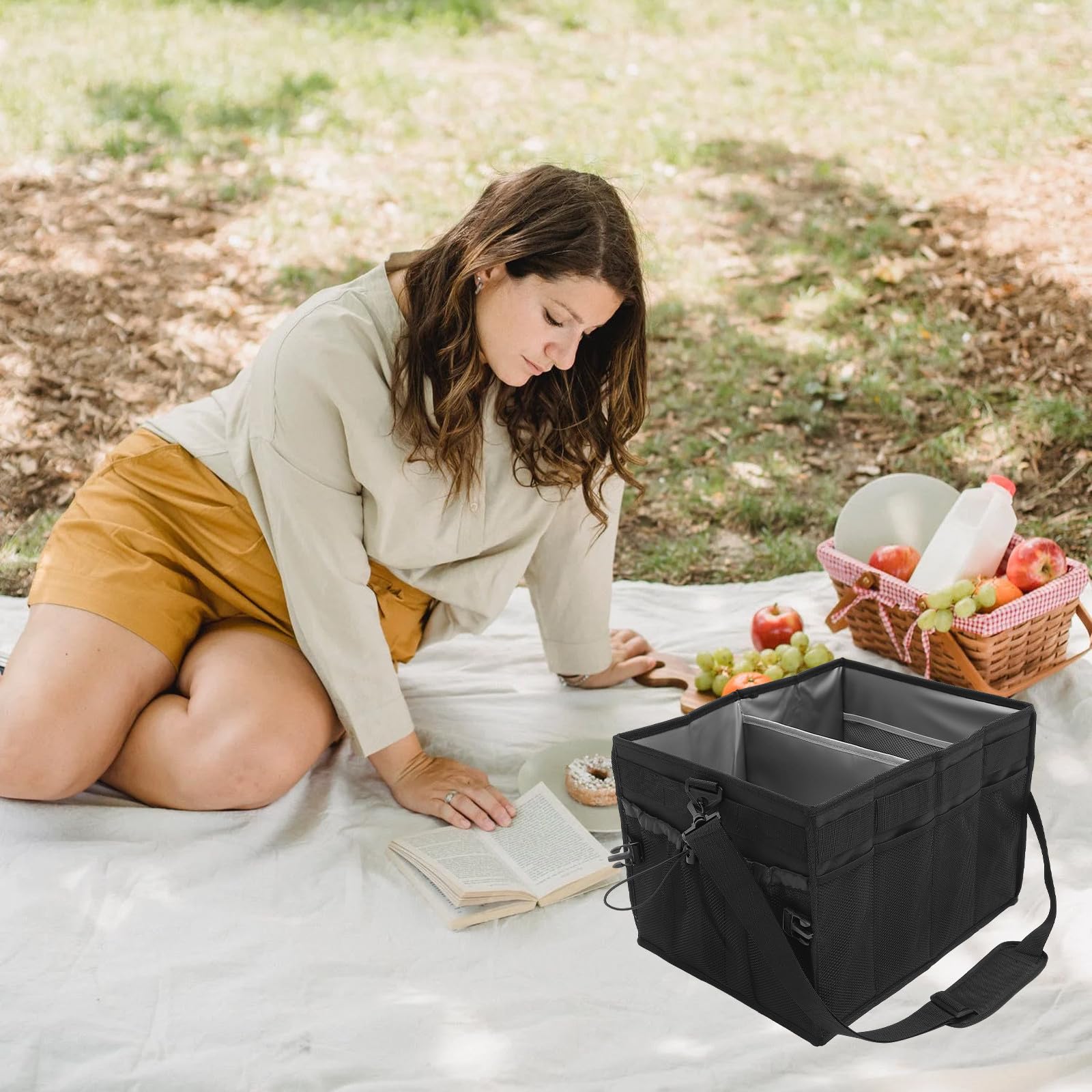 Contenitore Barbecue Pieghevole Grande Oxford Nero | Vacanze Estive, Organizzatore di Utensili per Barbecue, Organizzatore di Stoccaggio per Campeggio