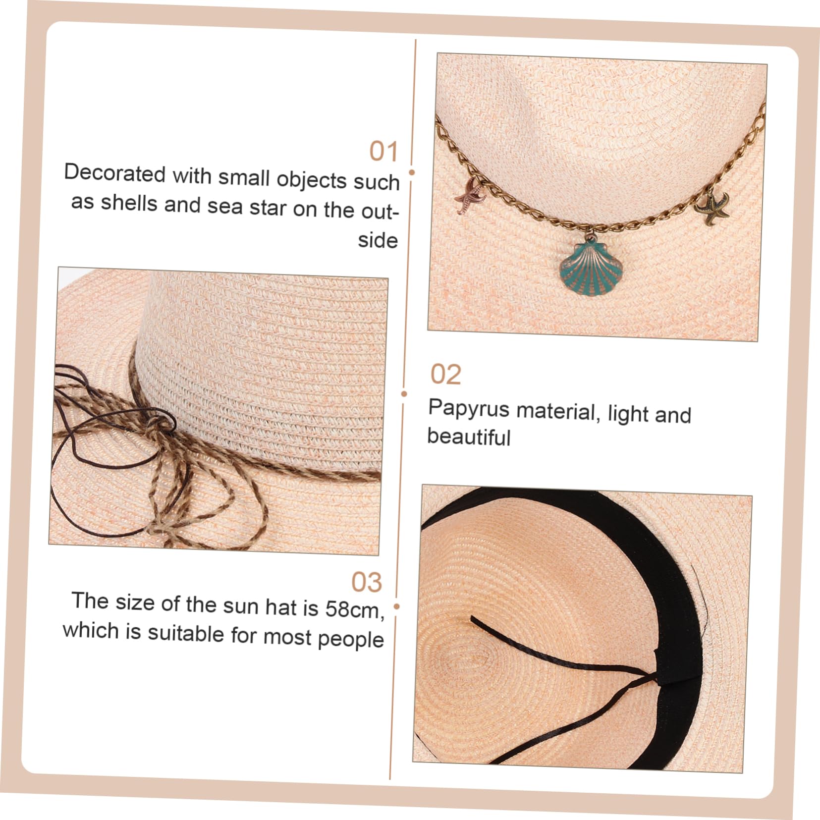 COLLBATH Spring Summer Decorative Woven Bucket Hat for Women Lightweight Breathable Straw Sun Hat for Beach Outdoor Activities and Sun Khaki