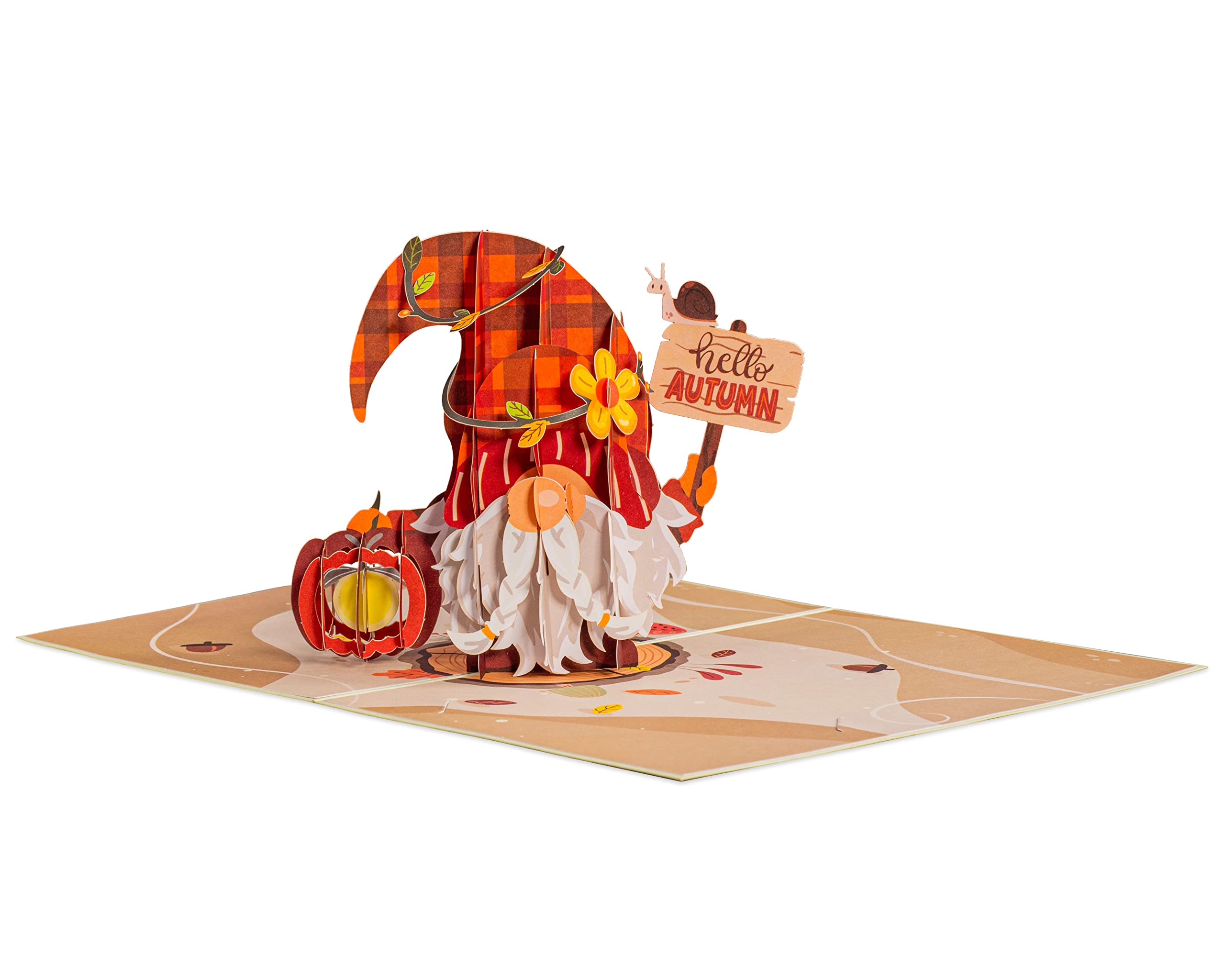 Paper Love Tarjeta desplegable 3D, gnomo de otoño, tarjeta de otoño, saludo, Acción de Gracias, funda de 5 x 7 pulgadas, incluye sobre y etiqueta para notas