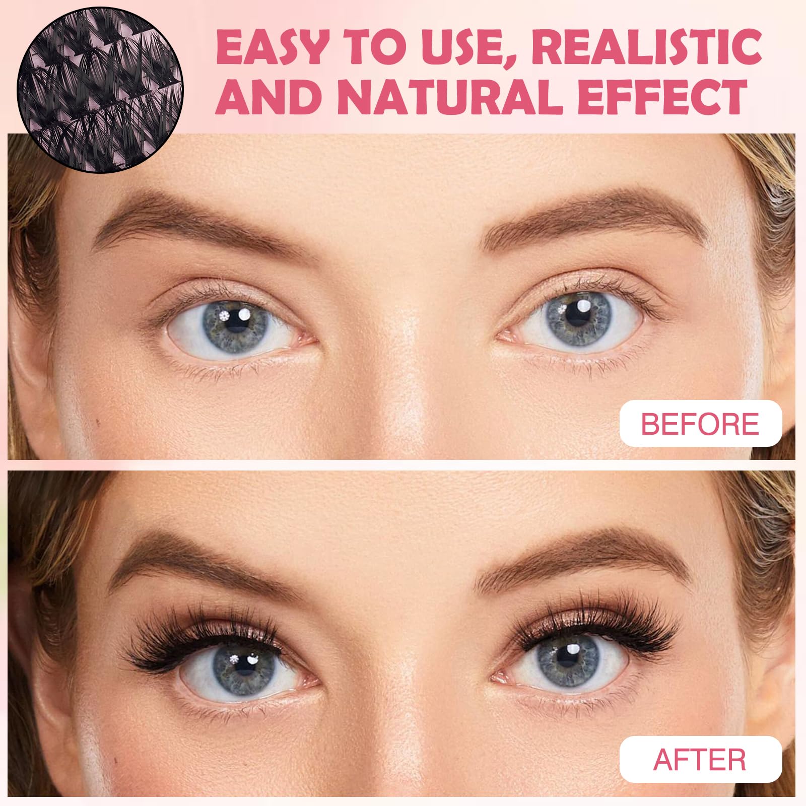 VEGCOO 570 Pezzi Ciglia Finte Ciuffetti Kit, 30-40-50-60-80-100D Curl Cluster Lashes, Extension Ciglia Eyelashes Naturali per Ragazze e Donne Principianti