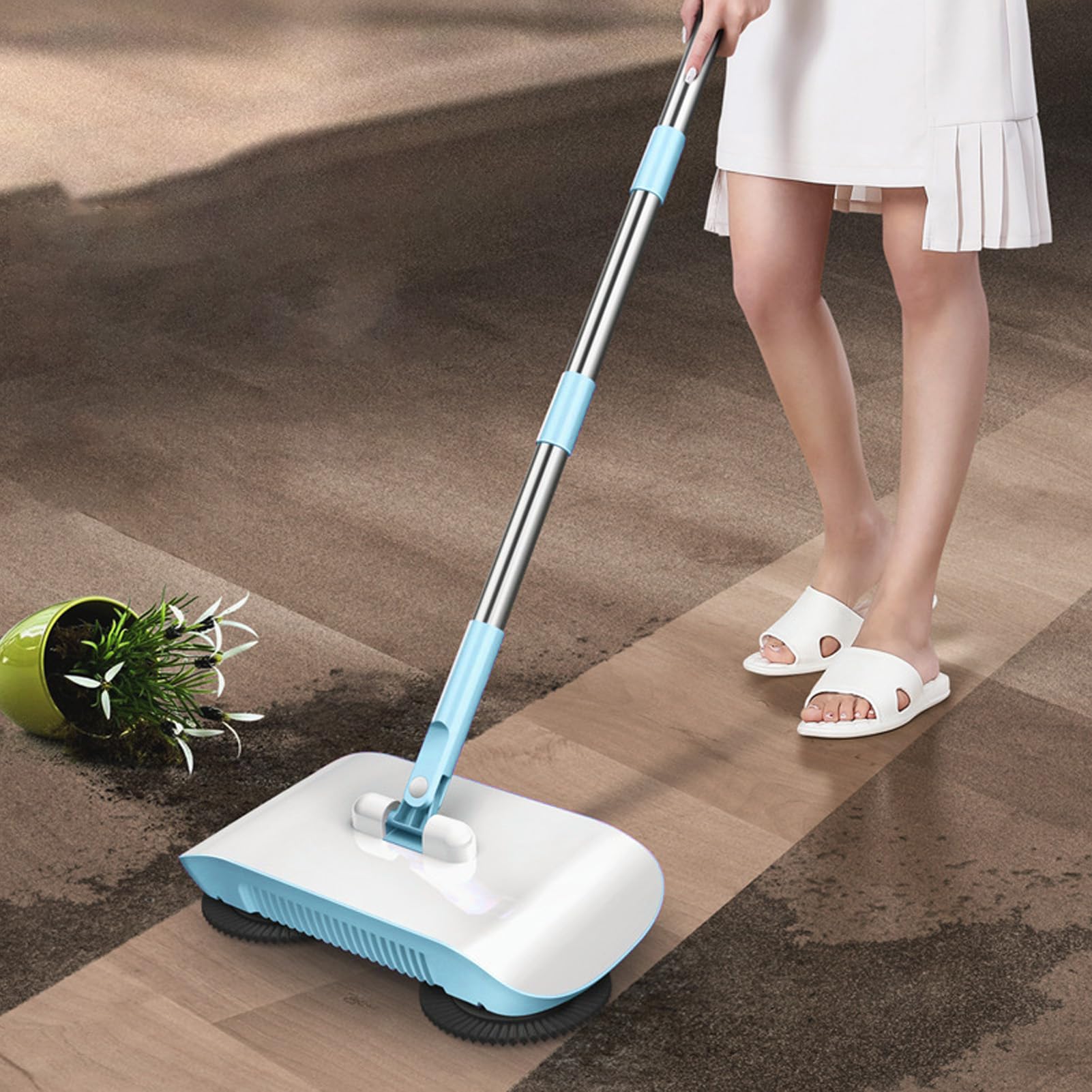 Hand Push Sweeper, Deep Cleaning Manual Cleaner with Mop for Home, Multi Purpose, Floor Cleaning Mop, Rotating, Easy Household Cleaning, Sealed Dust Compartment, Stainless Steel