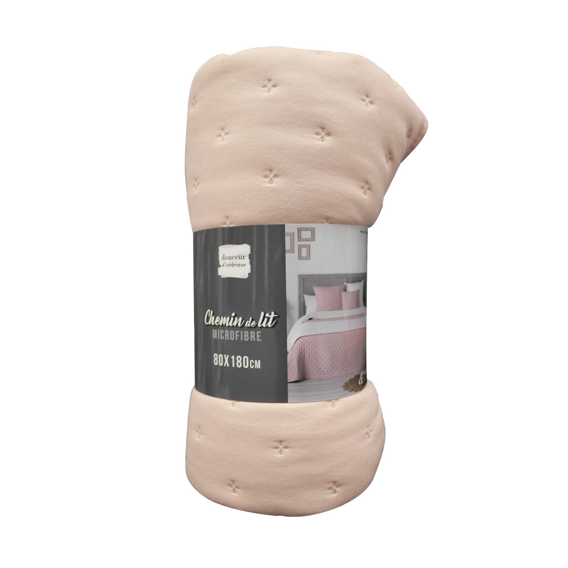 Douceur d'Interior - Camino de Cama Acolchado (80 x 180 cm) Mellow Chic Rosa/Blanco, Microfibra Bicolor
