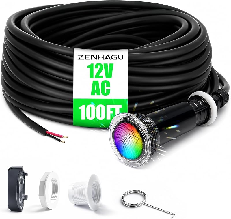Pool Lights for Inground Pool, Direct Replacement for Pentair GloBrite MicroBrite, 1.5 Inch LED Color Inground Pool & Spa Light, IP68 Waterproof, AC12V, 100 ft Cord
