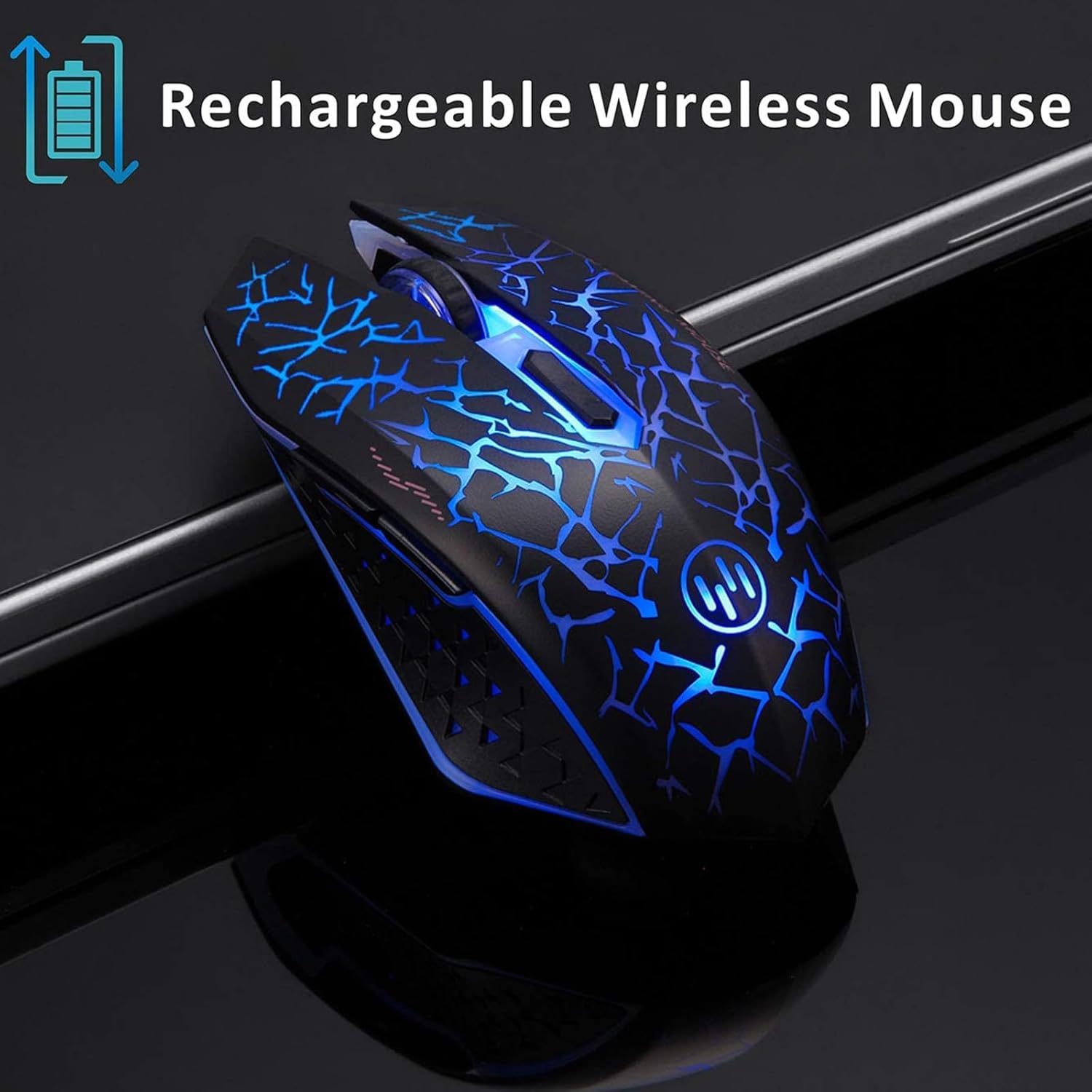 TENMOS K6 Wireless Gaming Mouse, Rechargeable Silent LED Optical Computer Mice with USB Receiver, 3 Adjustable DPI Level and 6 Buttons, Auto Sleeping for Laptop/PC/Notebook (Blue Light)