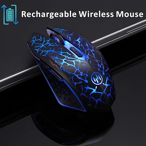 Miniatura 2 de TENMOS K6 - Ratón inalámbrico para juegos, mouse óptico LED silencioso recargable con receptor USB, 3 niveles de DPI ajustables y 6 botones,