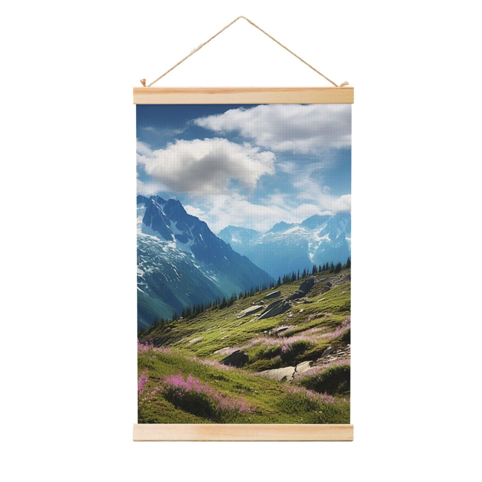 Mountains Posters Wooden Shaft Hanging Poster Canvas Prints Scroll Wall Art Painting Vintage Wall Banner Modern Artwork Decor for Home Decor Ready to Hang 20"x30"