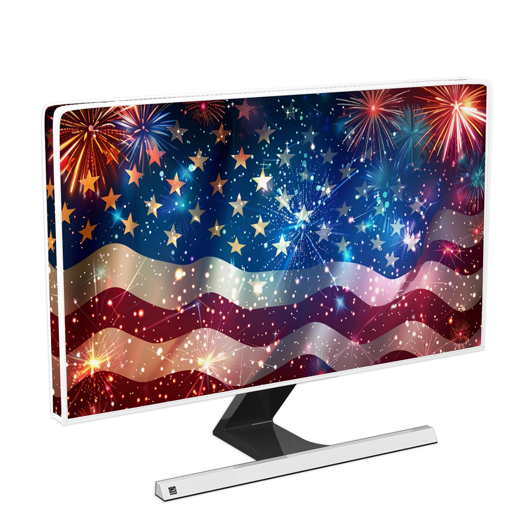 Independence Day Waterproof Computer Monitor Cover 22,23,24,25 Inch The Old Glory 4th of July American Flag Anti-Static Dust proof Protective Monitor Dust Cover for LCD/LED/HD Computer Screen