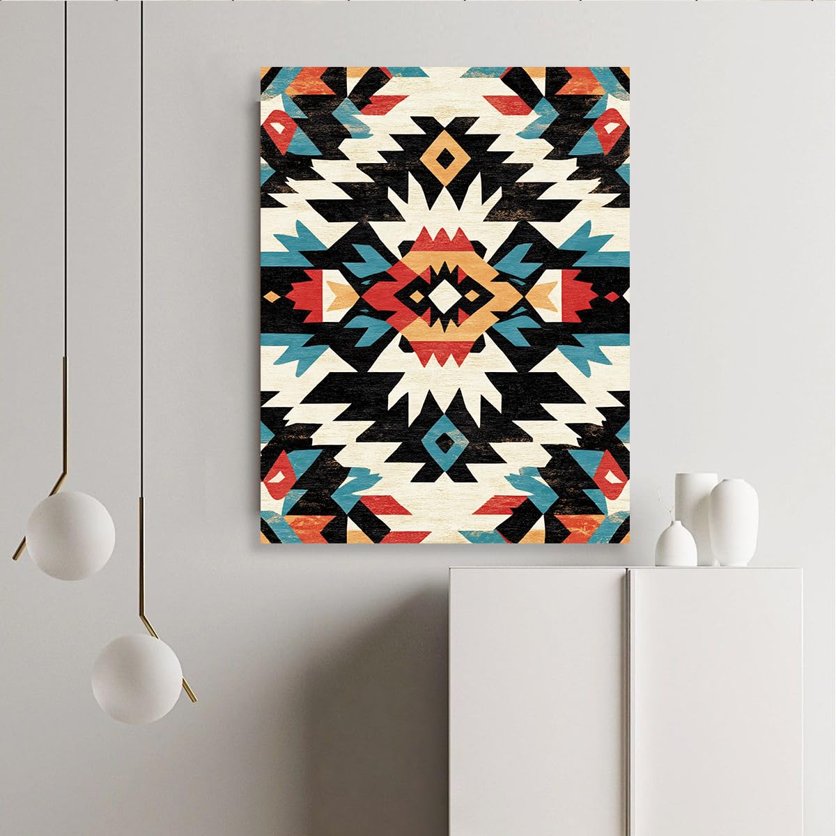 Via Vela Pintura de cartel con patrón de cartel triangular tribal abstracto en lienzo geométrico para decoración del salón 75x100cm