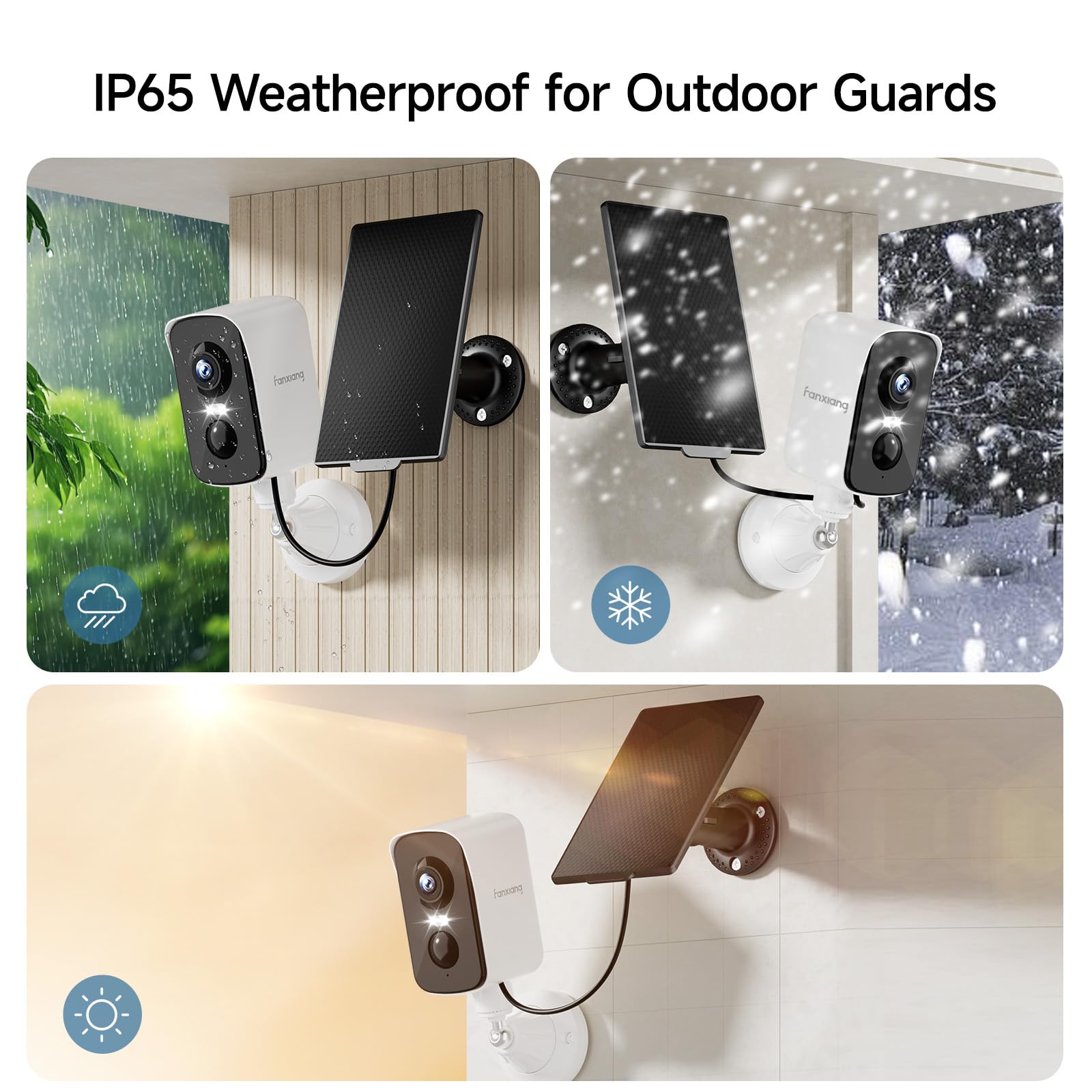 fanxiang Camara Exterior Solar Inalámbrica 2K, Vigilancia Cámara de Seguridad Exterior sin Cables con Panel Solar & Tarjeta 64GB Visión de 360°, Visión Nocturna en Color, Detección AI, PIR, IP65