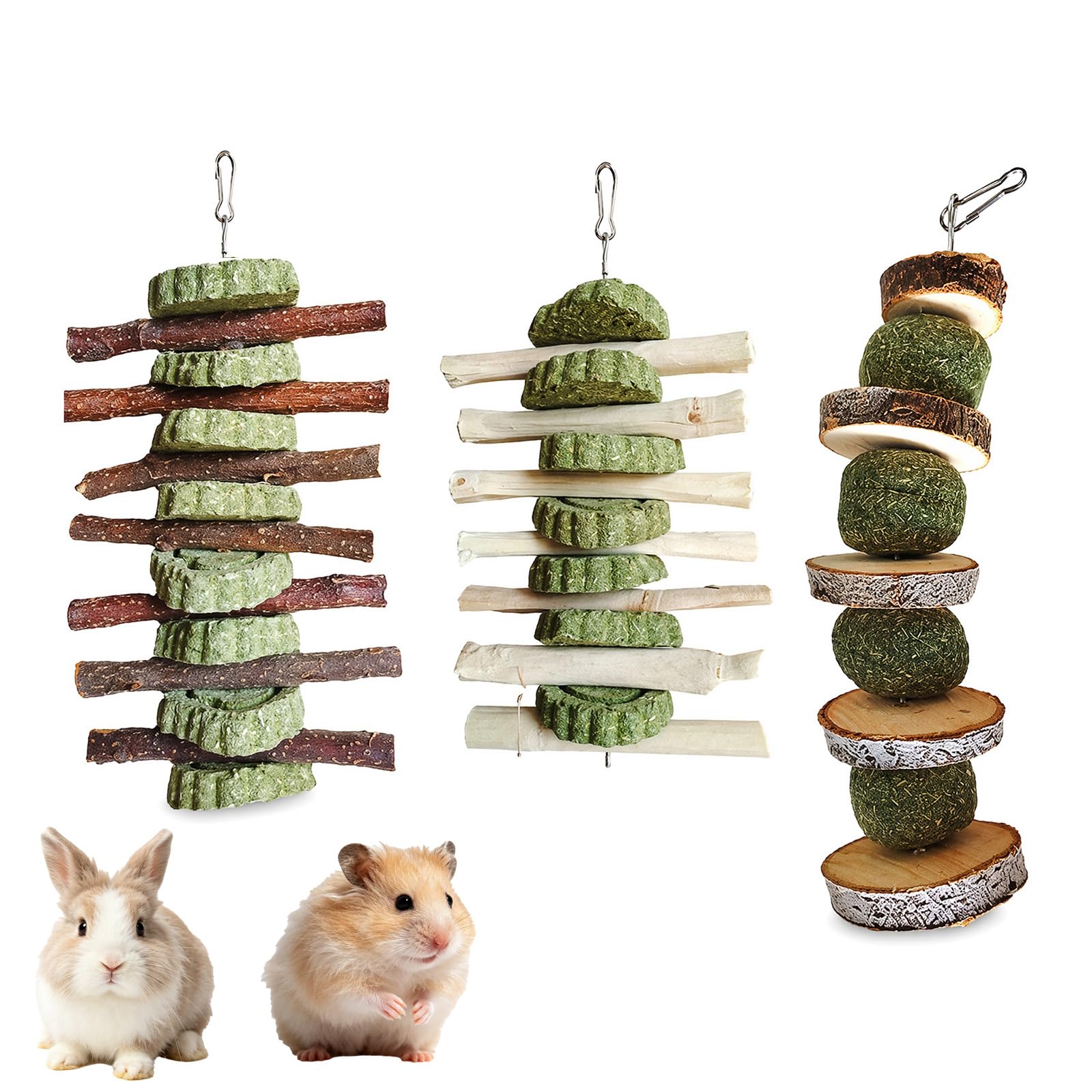 3pcs Rabbits Chew Toys, Rabbit Toys Set, Pet Boredom Breakers for Bunny, Guinea Pigs, Rabbits, Chinchillas & Hamsters Enrichment Toy – Small Animals Cage Hanging Accessories for Teeth Grinding