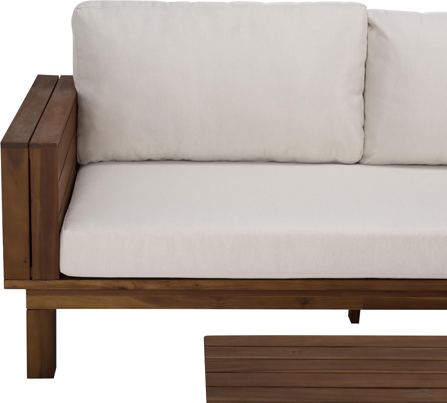 SAFAVIEH Outdoor Patio Furniture Collection - Napoli Teak Brown & Cream Solid Wood 4-Piece Sectional Sofa Set with Coffee Table, Durable Cushions, Modern Outdoor Seating (PAT6806A)