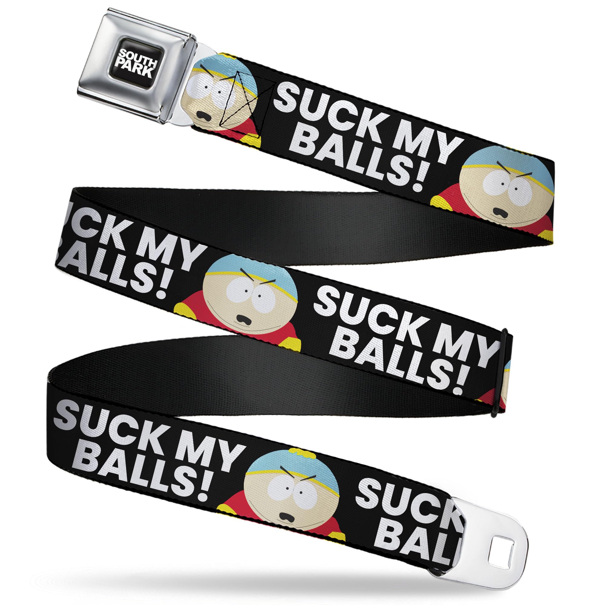 Comedy Central Belt, Seatbelt Buckle Belt, South Park Cartman Suck My Balls Pose Black White, Youth 20 to 36 Inches