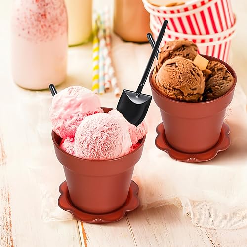 Miniatura 2 de Paquete de 20 mini macetas con tapa, pala y bandeja inferior, macetas de plástico para cupcakes para interiores y exteriores, suculentas, verduras,