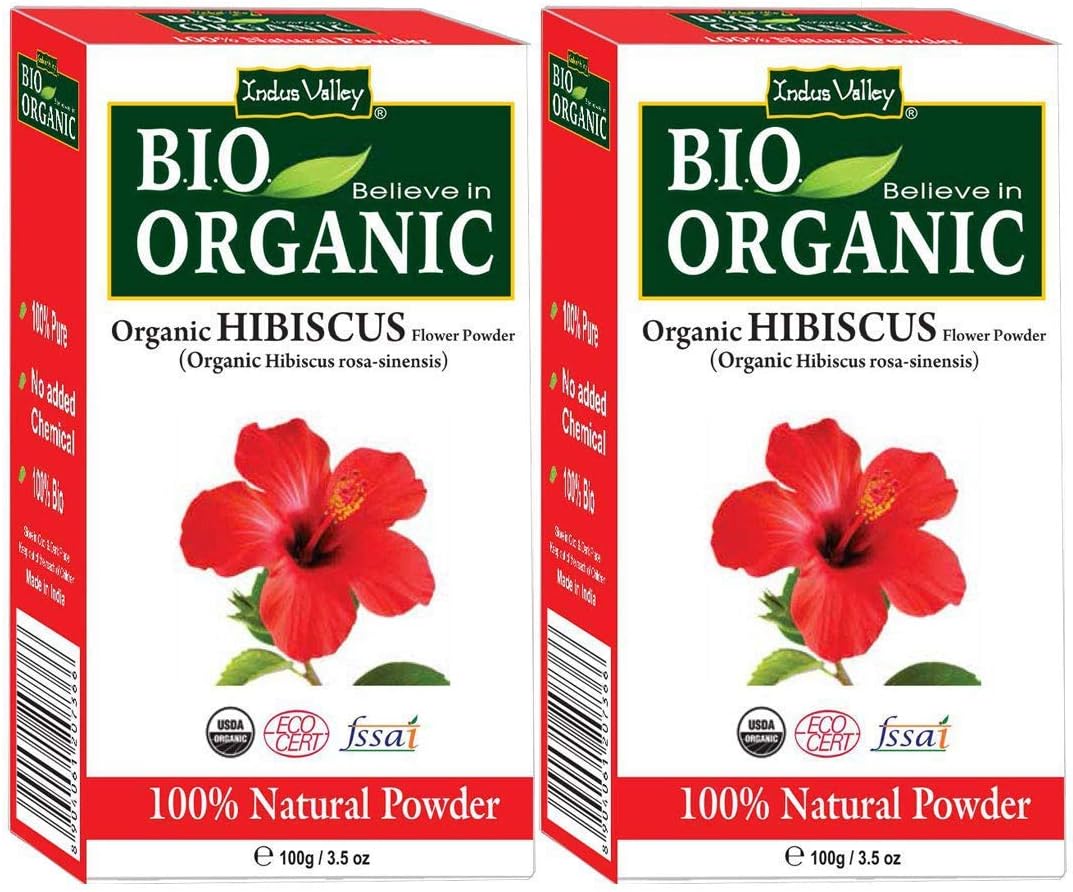 INDUS VALLEY Organic Hibiscus Powder | Hibiscus rosa-sinensis for Hair & Skin - (100g*2=200g)