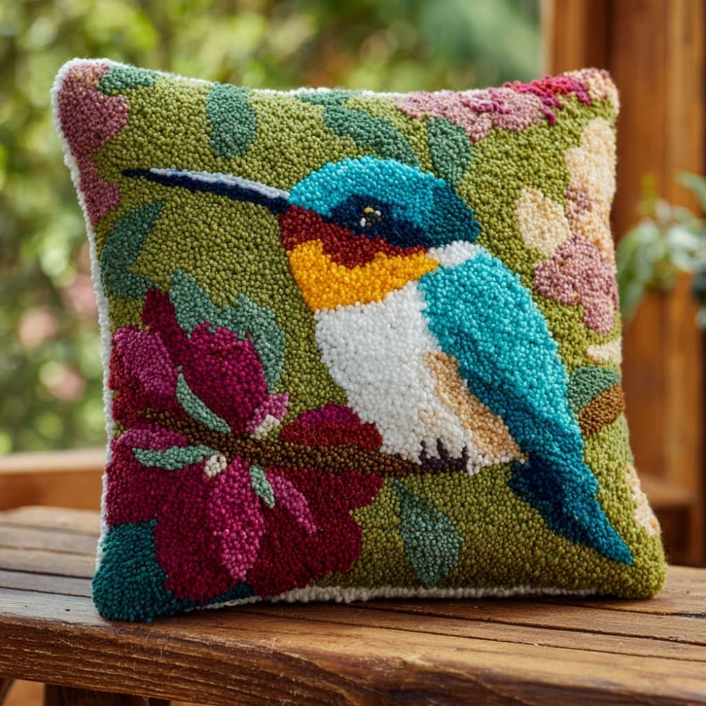 WallustrioaW DIY Latch Hook Pillow Kit,Bird Pillowcase Kits Embroidery Kits 17X17 Inch DIY Needlework Pillow Cover Sofa Cushion Rug Making