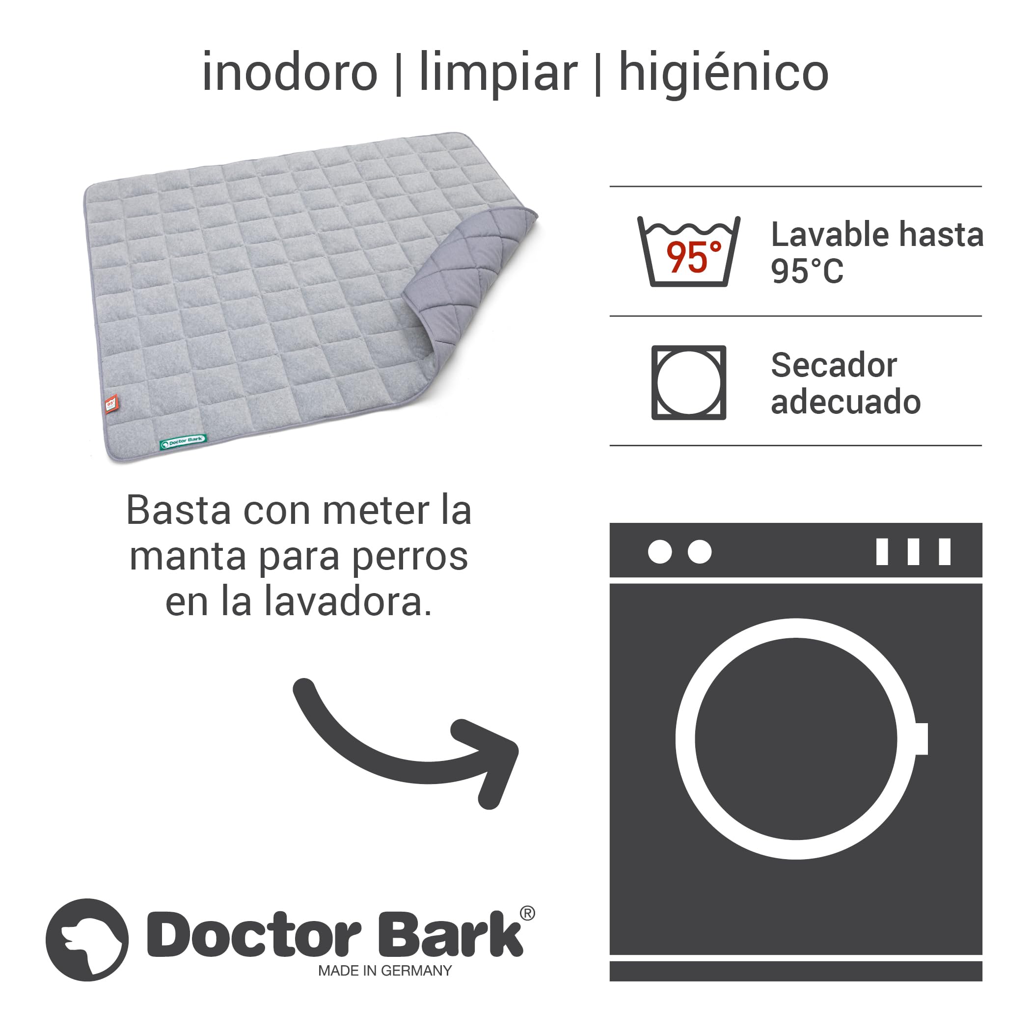 Doctor Bark Cama para perros Manta de forro polar, reversible, mullida, resistente y lavable hasta 95 °C, para interiores y exteriores (XXL, 140 x 110 cm, gris claro)