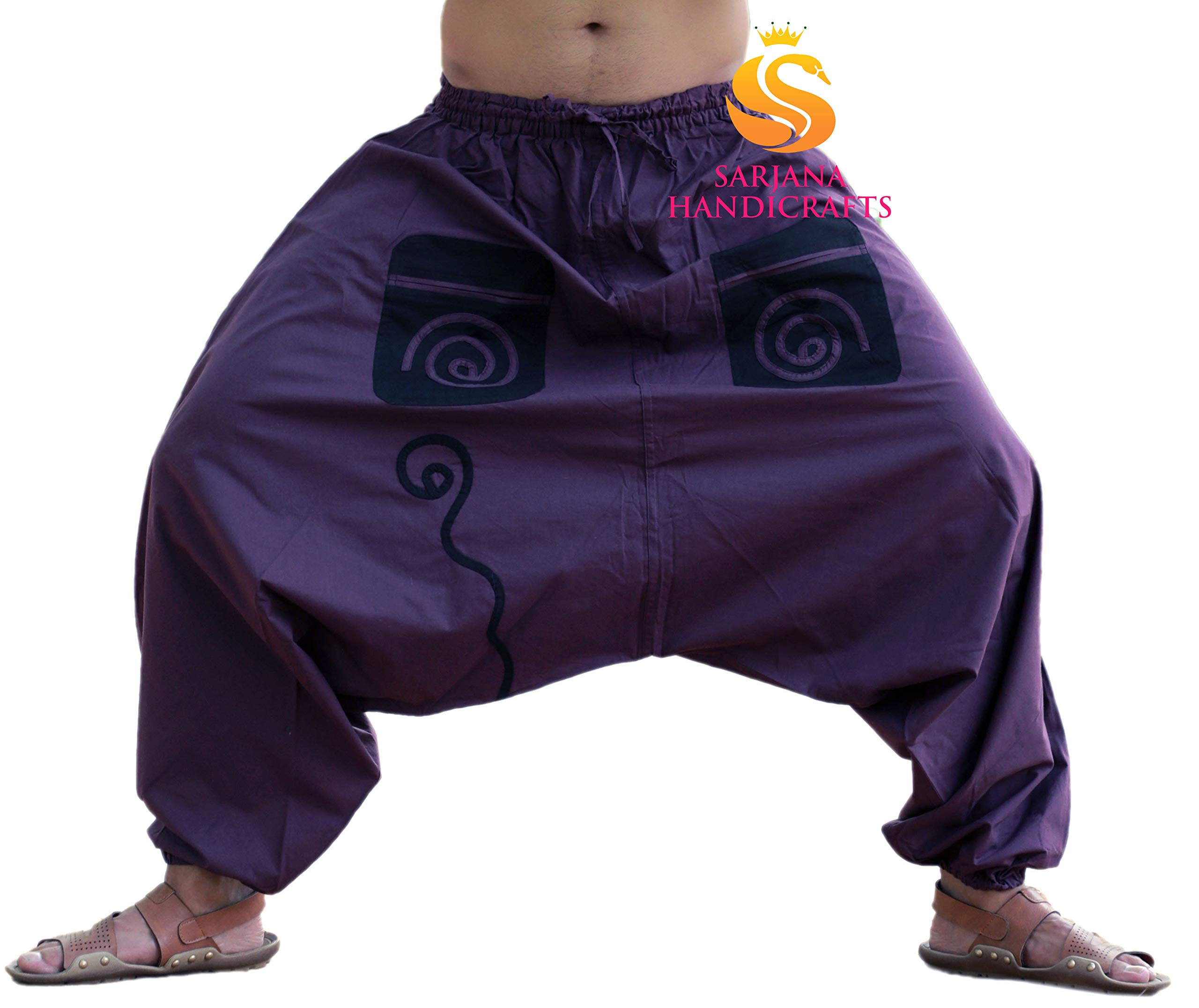SARJANA HANDICRAFTS Pantalon de yoga baggy génie hippie avec poches en coton pour homme