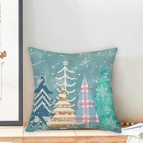 Miniatura 5 de Fundas de almohada de Navidad Aqua de 22 x 22 mas, diseño de pino, decoración del hogar, protector decorativo para sala de estar, funda de cojín de