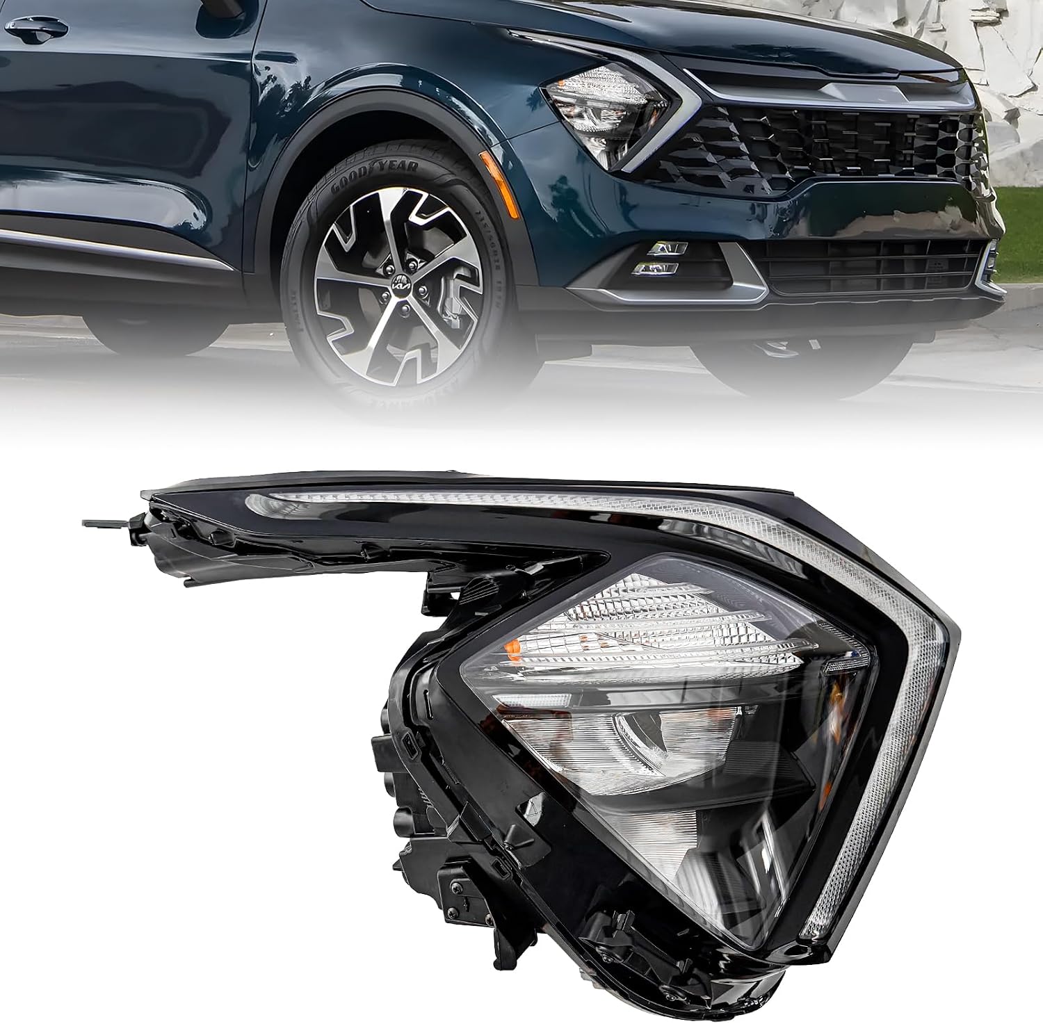 Headlight Assembly w/Reflector Compatible with 2022-2024 Kia Sportage SX/EX/LX Headlamp Replacement 92102-DW000 (Right Passenger Side)