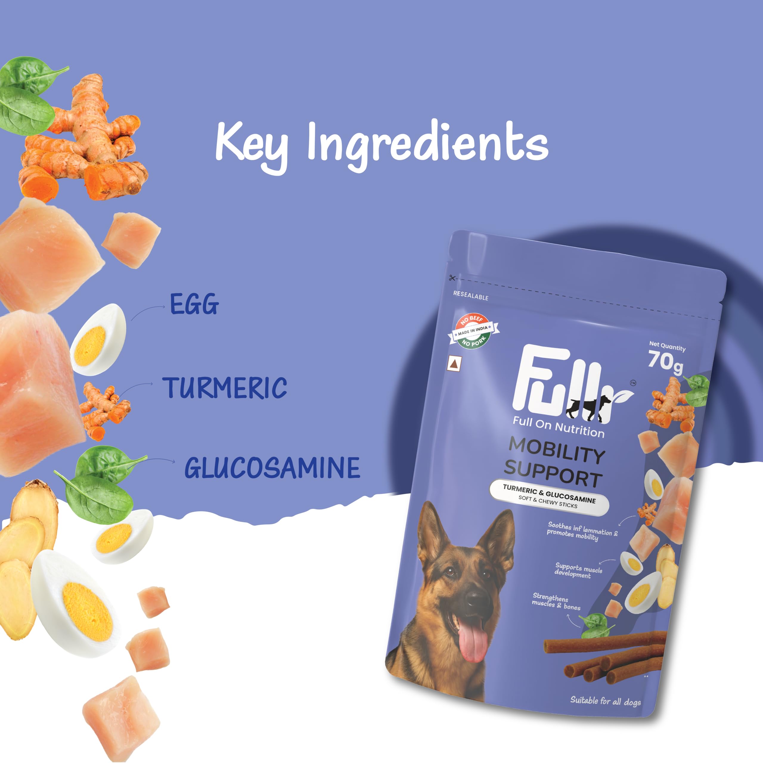 Fullr Mobility Support Soft & Chewy Dog Treats | Dental Sticks for Joint & Bone Health | Highly Digestible, Nutritious Dog Treats for All Breeds & All Life Stages, 70g 1