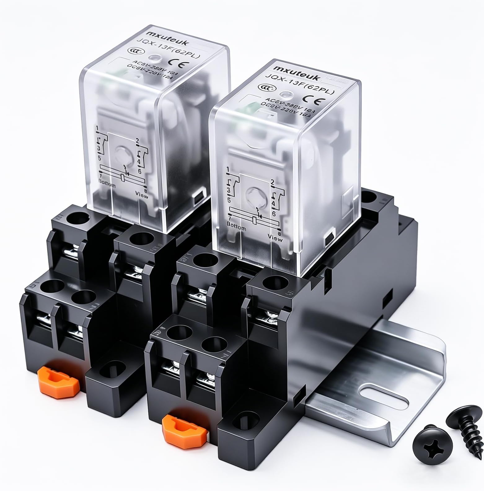 mxuteuk 2pcs JQX-13FL DC 12V Coil 8 Pin 10A DPDT LED Indicator Electromagnetic Power Relay, with Base, with DIN Rail Slotted Aluminum