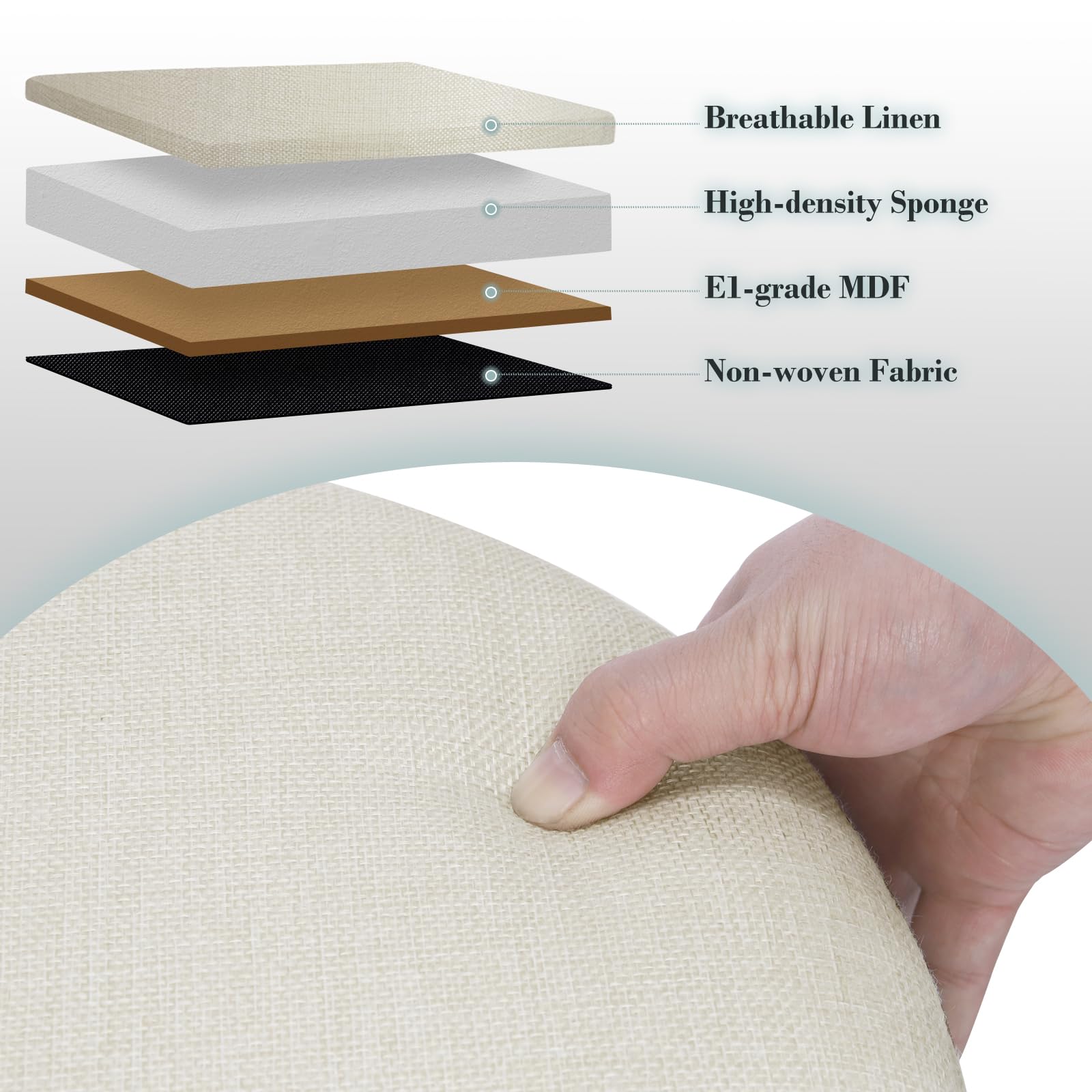 WOLTU Tabouret Rangement à roulettes, Repose Pied Salon, Pouf Rond Chambre, Coffre de Rangement Mobile avec Couvercle Amovible, Siège Rembourré, en Lin, Crème, SH91cm