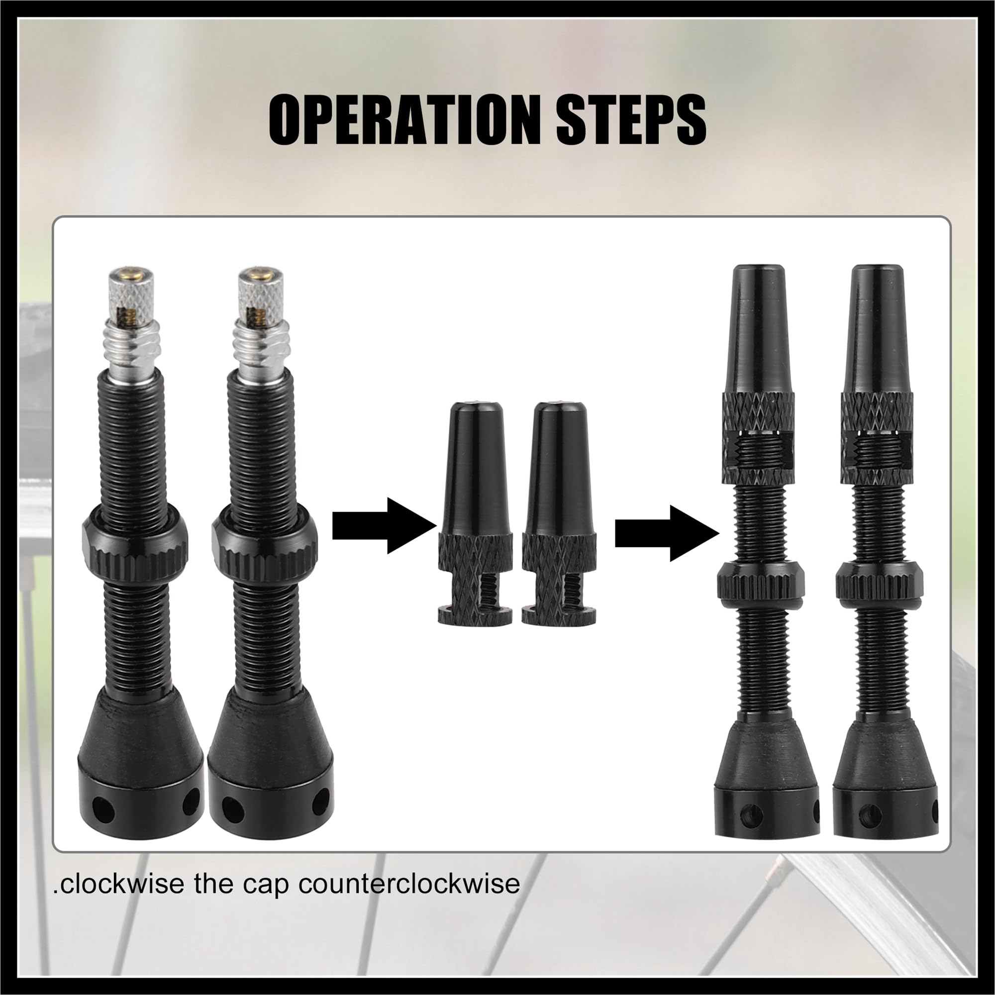 Hihaha 1 Set Aluminum Alloy Rubber 44mm Bike Tubeless Valve Stems Black Durable Material - Image 4