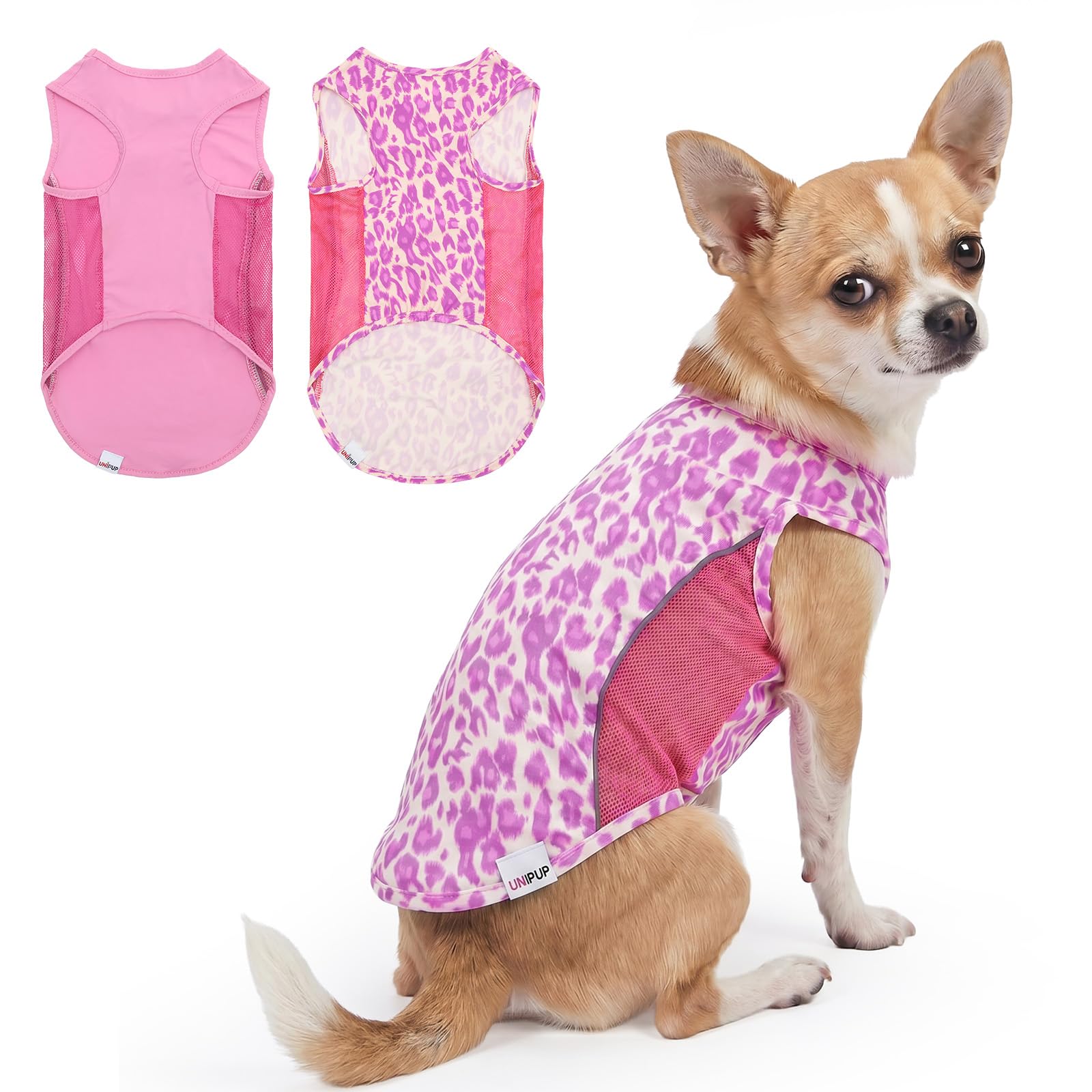 Camisa de protección Solar UPF 50+ para Perro, Paquete de 2 Prendas Suaves de Secado rápido para Perros pequeños y medianos, Leopardo, Rosa, Talla M