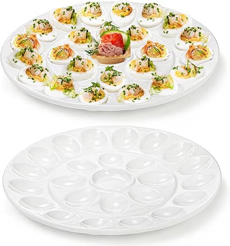 Foraineam 2 Pack 12.6 Inches Porcelain Deviled Egg Tray/Platter, White