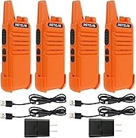 Retevis RT22 4-Pack Rechargeable Walkie Talkies for Adults - Long Range, Hands-Free VOX, Type-C Charging, Emergency Alert, Orange for Hiking & Outdoors