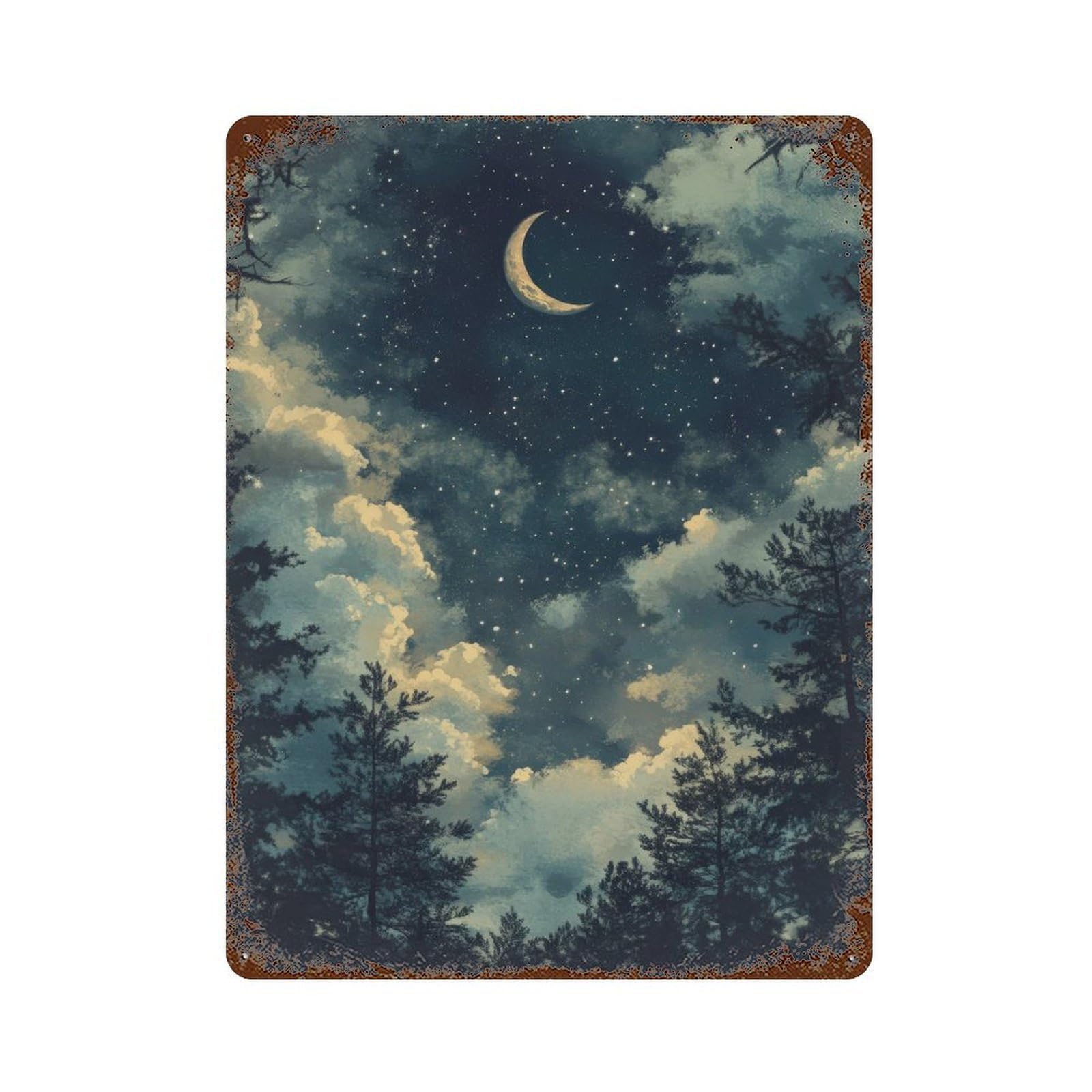 Starry Night Dark Academia Celestial Decor Antique Sky Illustration Victorian Era Rustic Vintage Wall Decor Art Metal Tin Poster Modern Home Decor Art Home Bar Shop Decorations Vintage Sign 40x30cm
