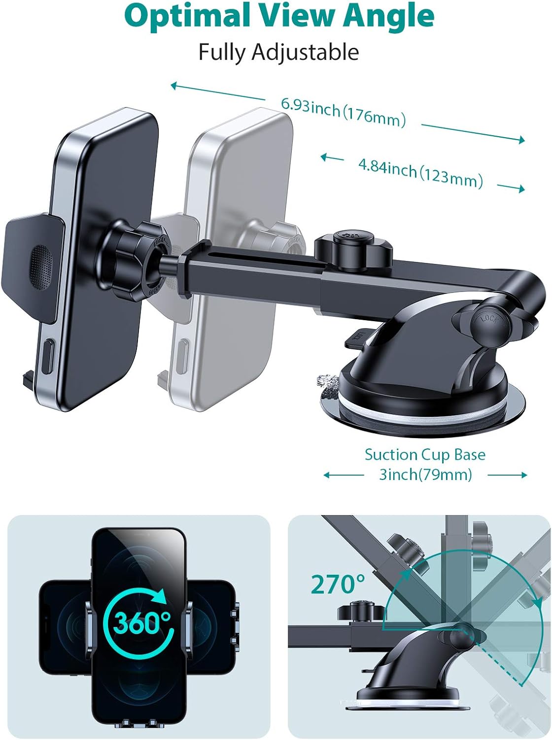 VICSEED Car Phone Holder Mount [MilitaryGrade Quality] 3 in 1