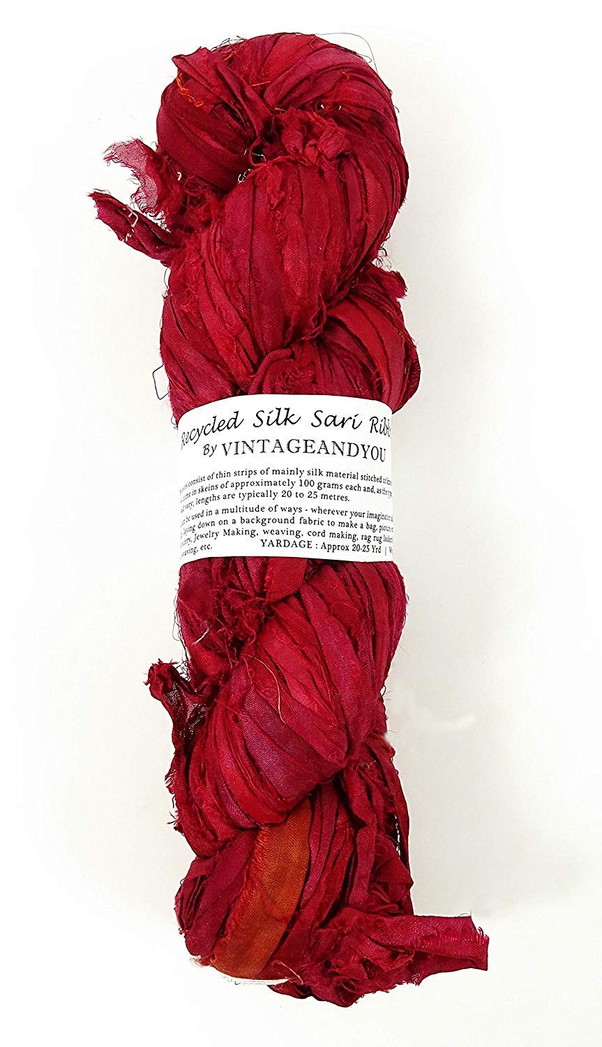 Vintageandyou 100g Recycled Sari Silk Ribbon Yarn, Jewelry Making Trim - Maroon - Image 4