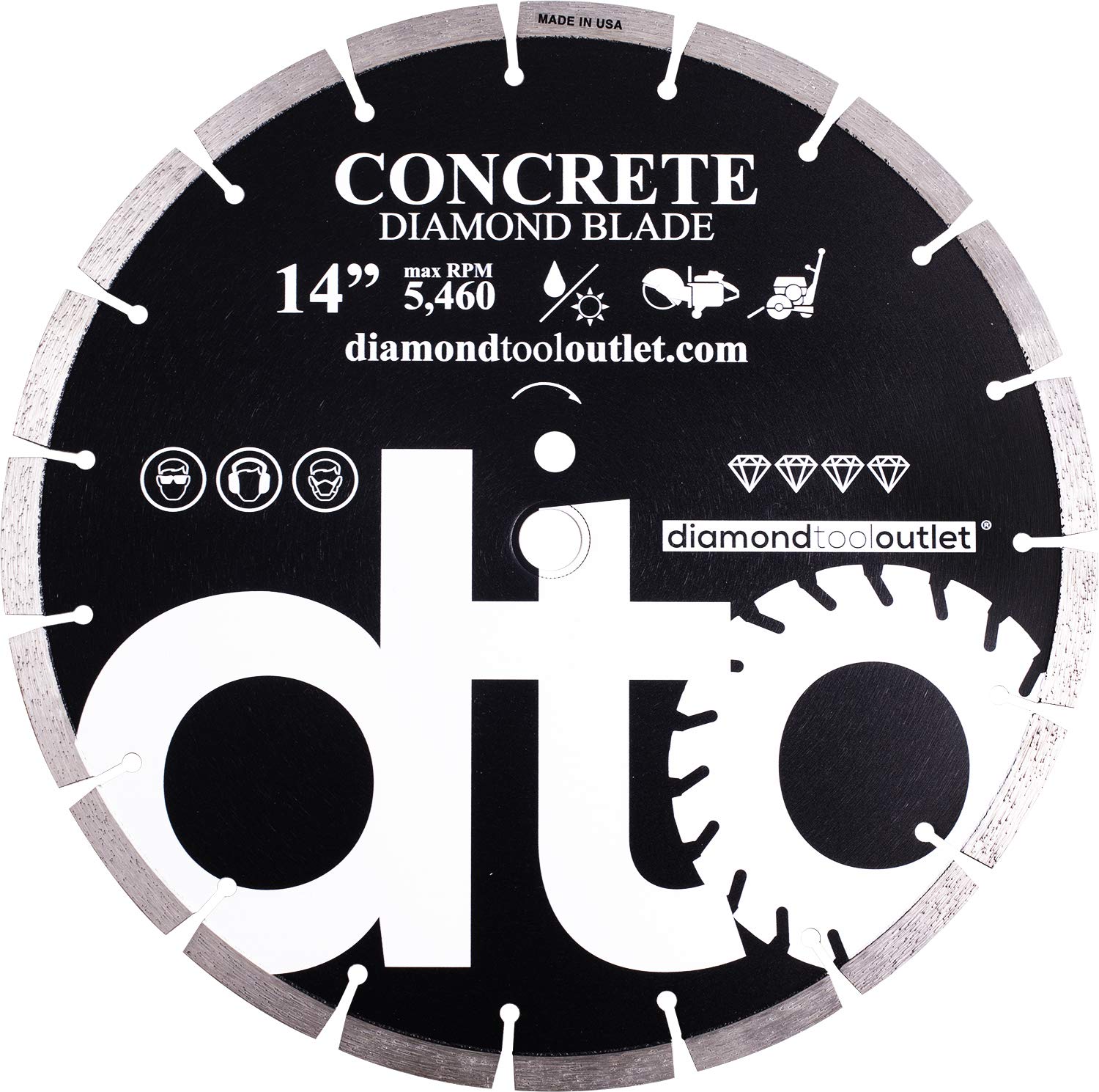 Premium Diamond Segmented Saw Blade for Concrete, Block, Brick, Masonry, 1-Inch Arbor, Wet or Dry Cutting, Made in USA (14" x .125" x 1"-20mm arbor)