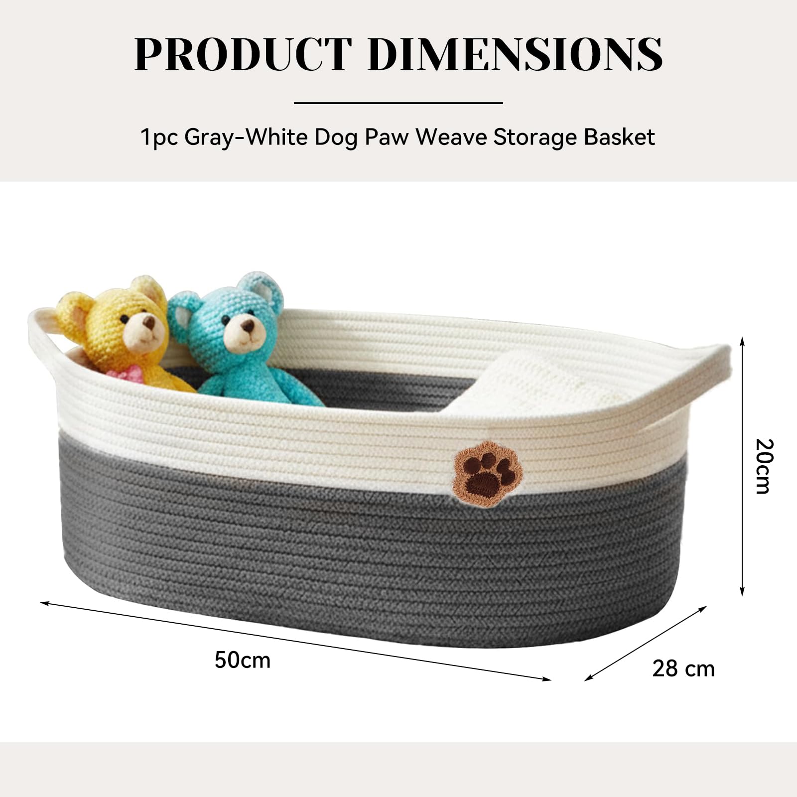 30L Cesto Intrecciato, Organizer per Accessori per Cani, Abbigliamento, Coperte E Casa, Contenitore per Biancheria in Tessuto con Manici 50×20×28 Cm Grigio