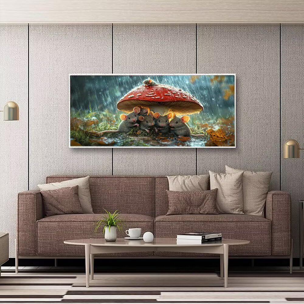 5D Art du Diamant Complet Kits XXL, Souris Champignons Ronde Diamond Peinture de Cristal DIY Art Des Pierres Précieuses，Adultes Pour Décoration Maison, Cadeaux créatifs 70x140cm KH5Y-445