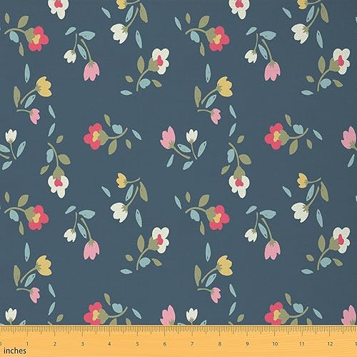 Tela floral roja por yarda, tela decorativa de flores silvestres coloridas vintage para sillas, decoración de plantas silvestres de granja para