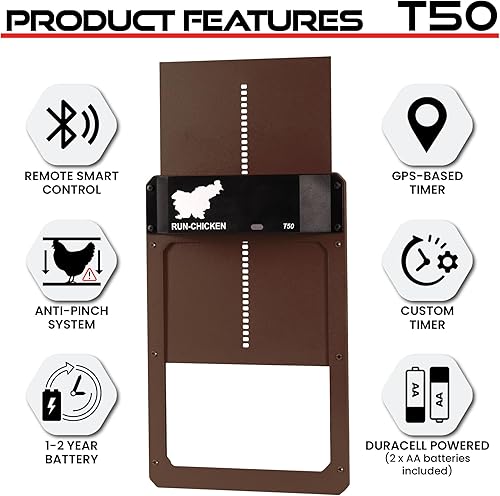 Miniatura 6 de RUN-CHICKEN Modelo T50, puerta automática de gallinero, puertas de aluminio completas, detección de luz, temporizador de apertura retrasada por la