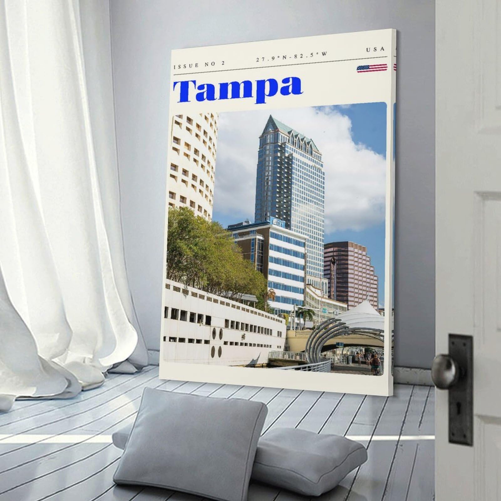 Junmoney Frame-Style-9 Wall Art Print Tampa Florida Travel Art, 24X36inch(60X90cm), For Home Lounge, Bedroom Or Reading Nook, Canvas Styling For A Polished Room Look