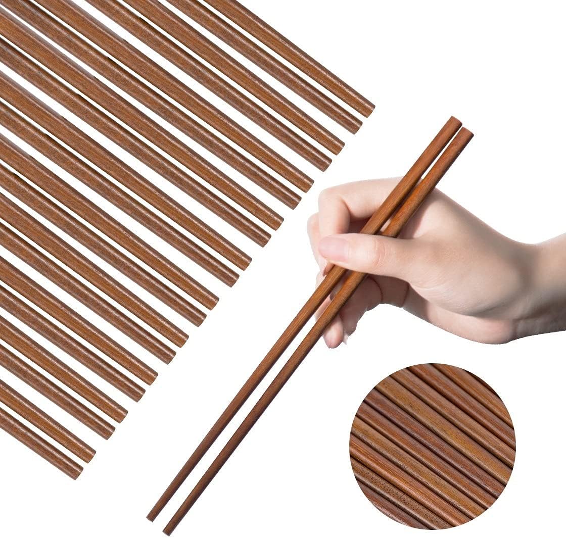Wooden Chopsticks Reusable Dishwasher Safe 10 Pairs Chinese Asian Korea Iron Wood Handmade Chopstick Natural Healthy for Cooking Eating Restaurants Gourmets Noodles Portable Long Brown