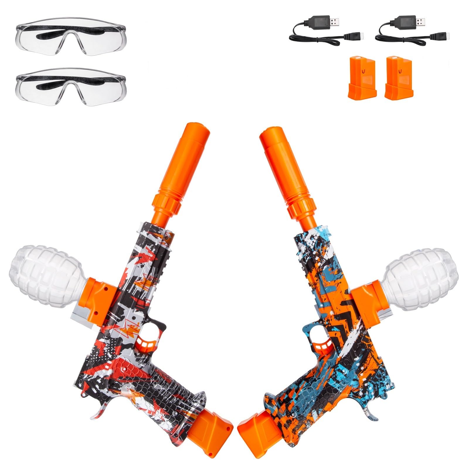 2 Pack Splatter Blasters, Electric Splat Blaster Toy Kits, 50000+, 10 Rs Per Seconds, 600 Hopper, Outdoor Team Game Activities Toy, 2 Rechargeable Batteries, Age 12+ Year Up