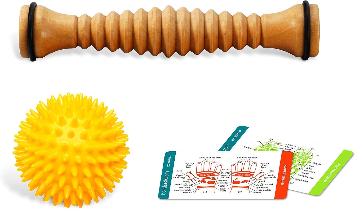 Body Back Company's Wooden Foot Roller and Porcupine Massage Ball (Yellow) | Plantar Fasciitis Relief