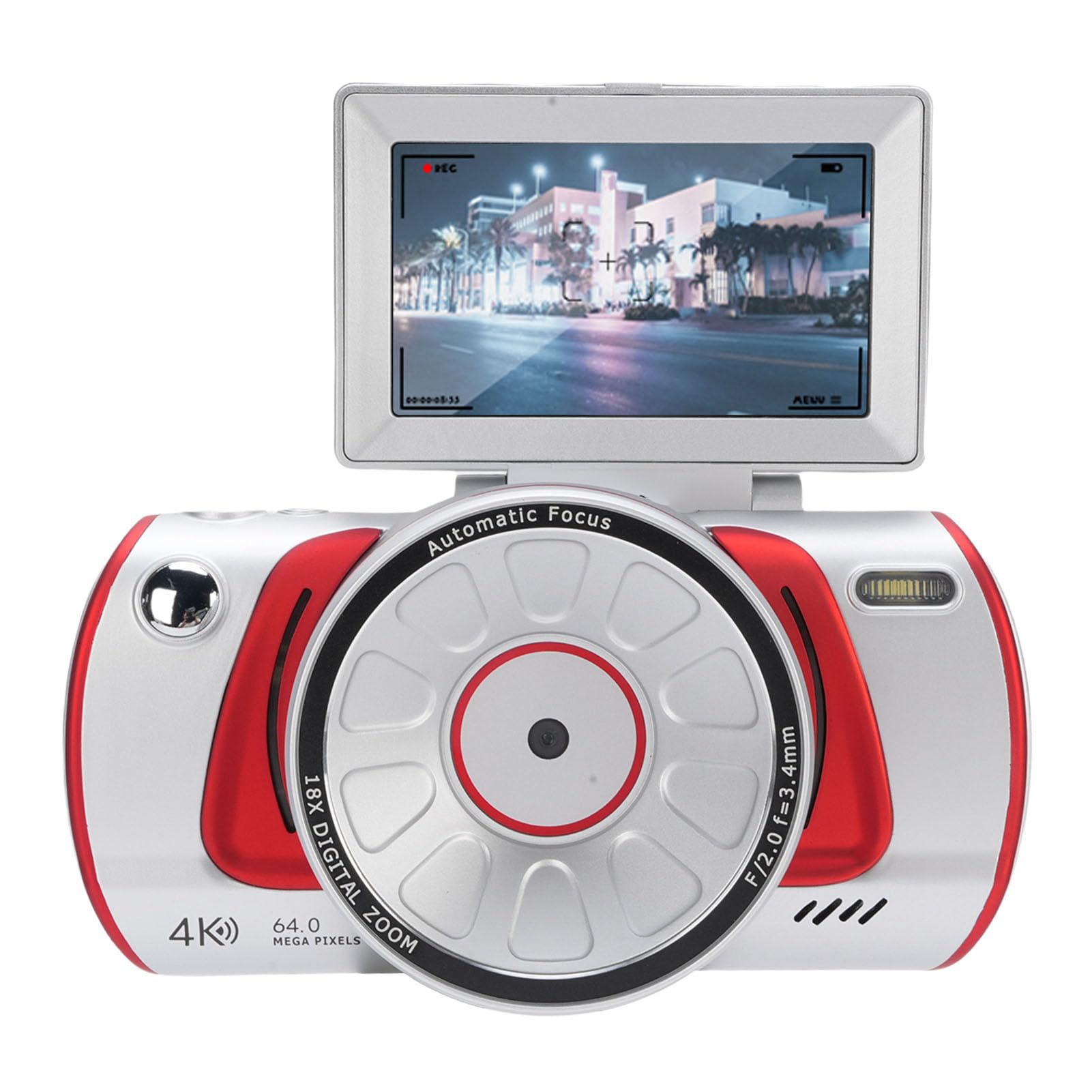 Wisoqu 64MP 4K 18X Zoom Vlog Camera, 3 Inch Flip Screen Anti Shake Retro Autofocus Travel Video Camera for Selfie Home, Equipped with 18X Zoom, Smart Auto Focus (Silver)-image-6