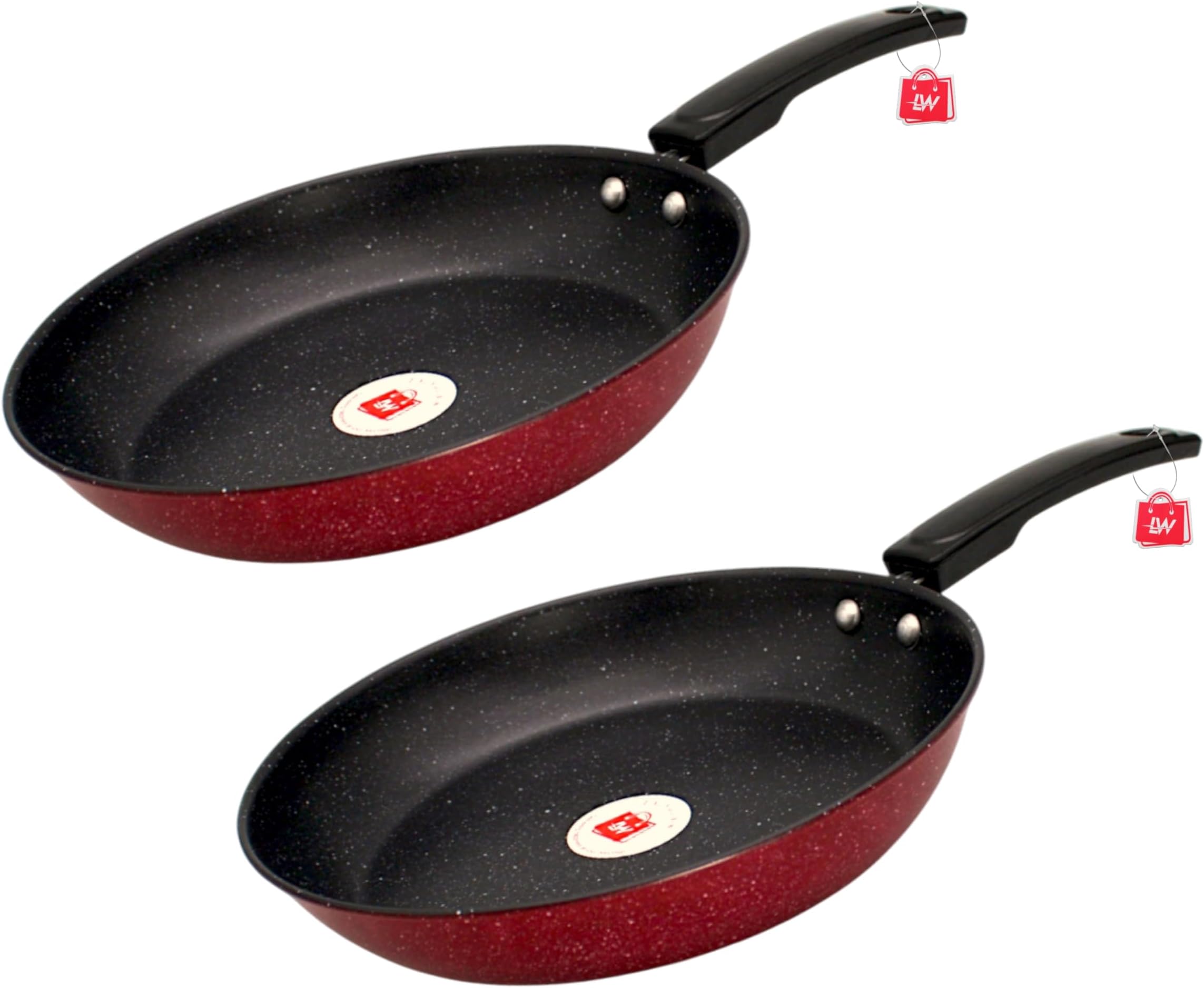 LAZYwindow Nonstick Fry Pan, Dia - 23cm (Marron) | Pack of 2, Black