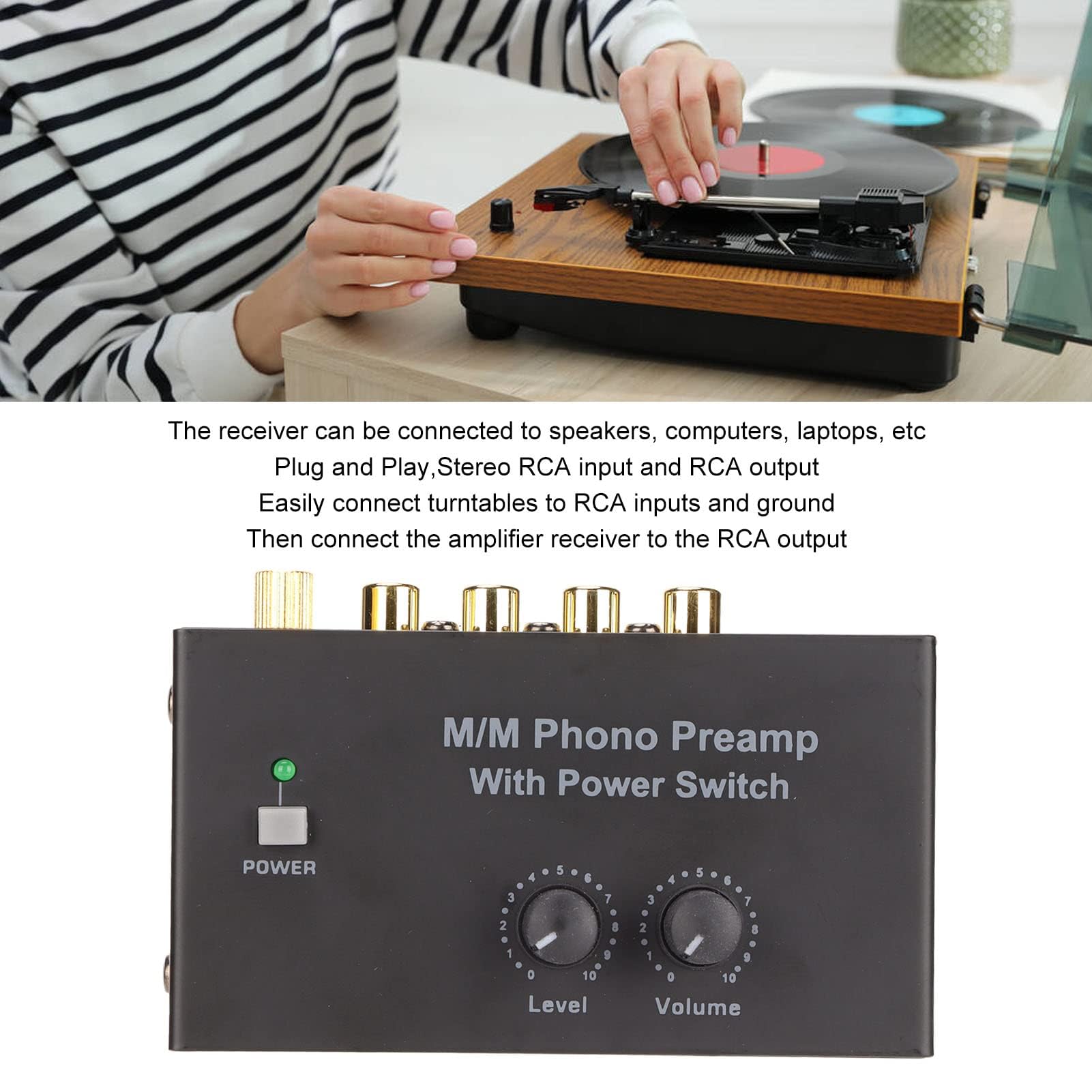 Préampli pour Platine Vinyle PP500P, Mini Préamplificateur Phonographe Stéréo Audio électronique, Sortie D'entrée , Préamplificateur pour Platines Tourne-disques