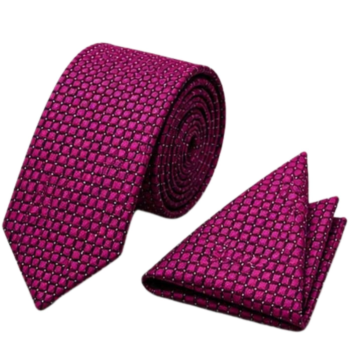 calixto Men’s Magenta Pink Necktie and Pocket Square Set – Luxury Geometric Dot Pattern Silk Feel Tie & Handkerchief Set for Weddings, Business, Parties, Formal Events, Prom, Banquets and Special Occasions-picture-29