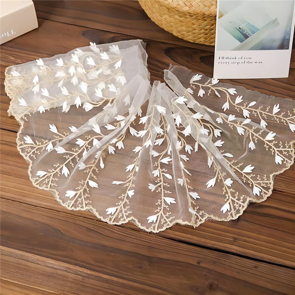 10 yards 18 cm de large Dentelle brodée dorée et blanche en tulle, ruban en dentelle, bordure en dentelle, bordure décorative en mousseline de soie, tissu vendu au mètre, pour la couture