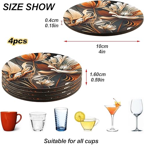 Miniatura 4 de NFMILI Posavasos de madera con flores de lujo, 4 piezas para bebidas, juego de posavasos de mesa redonda para taza de café, bebida, cerveza, tapete