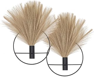 Pretty Jolly Boho Wall Decor 2 Pack - Black Brown Artificial Pampas Grass Metal Ring Hanging Art for Bedroom Living Room
